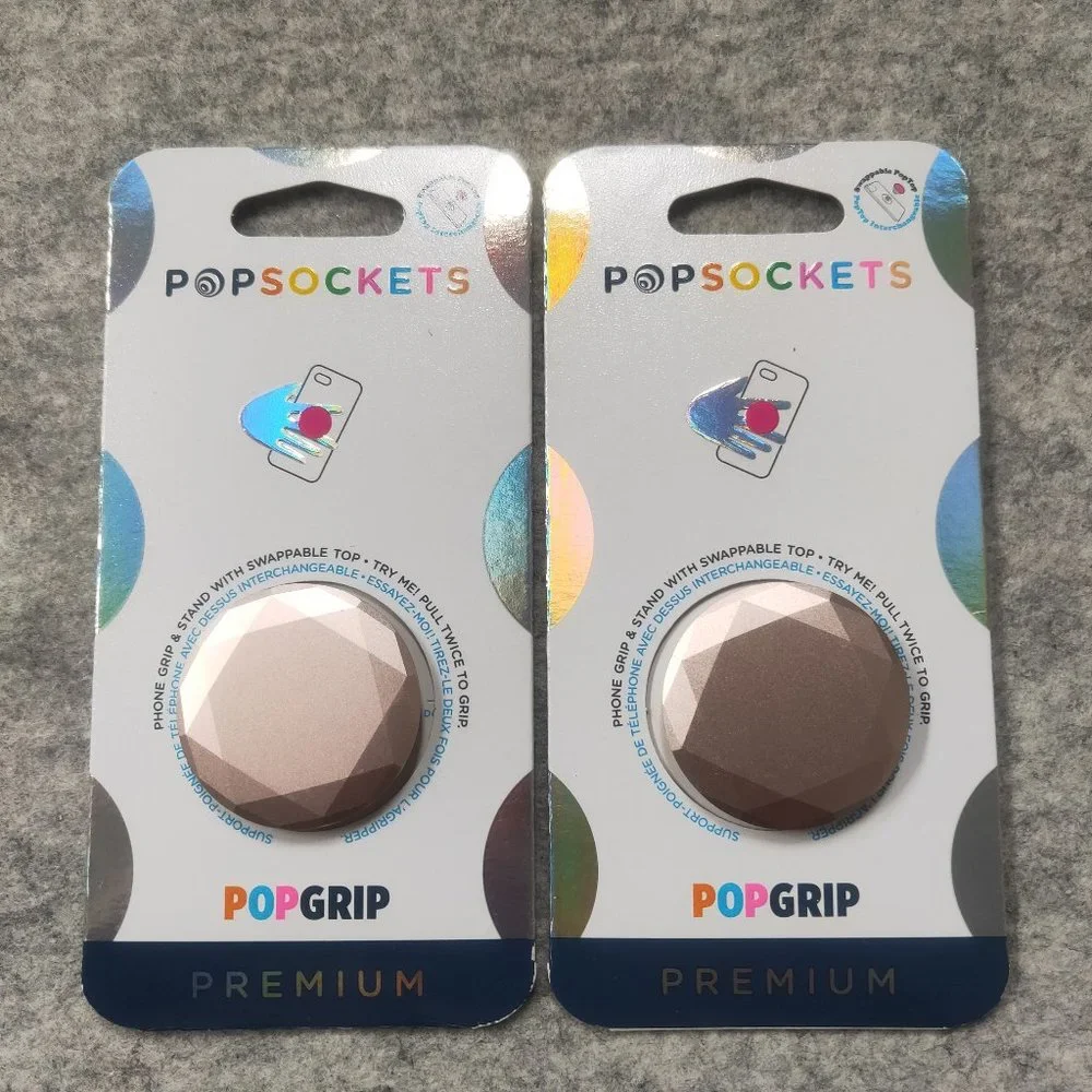 2pcs Metallic Diamond Popsockets Rose Gold Phone Holder Swappable Top